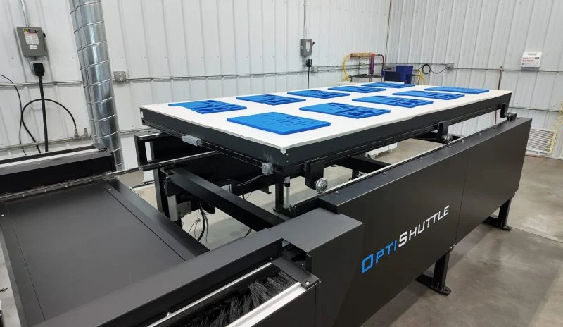 OptiShuttle dual table laser system overhead view